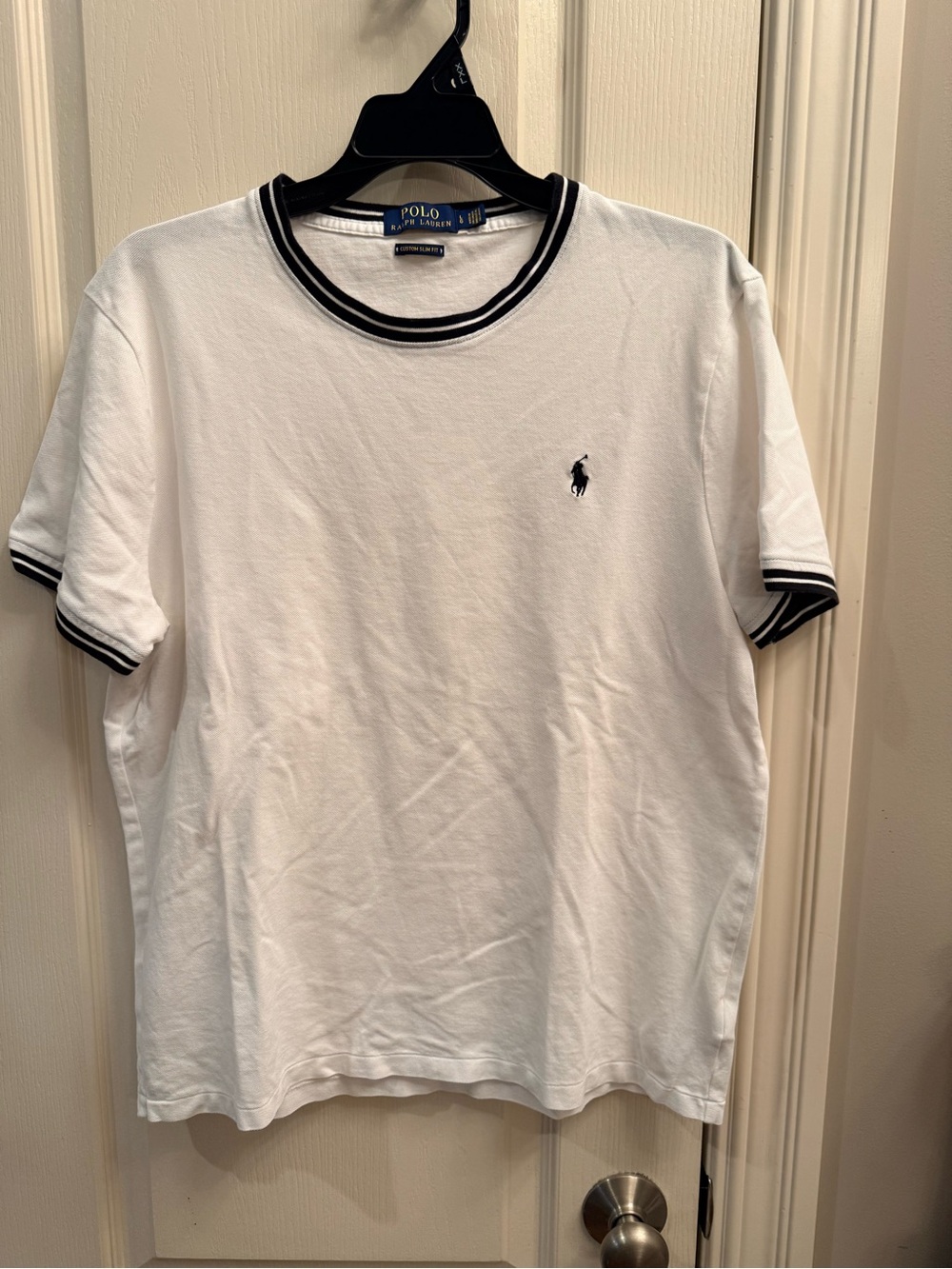 Polo Ralph Lauren White Ringer Tee with Black Trim. Size large